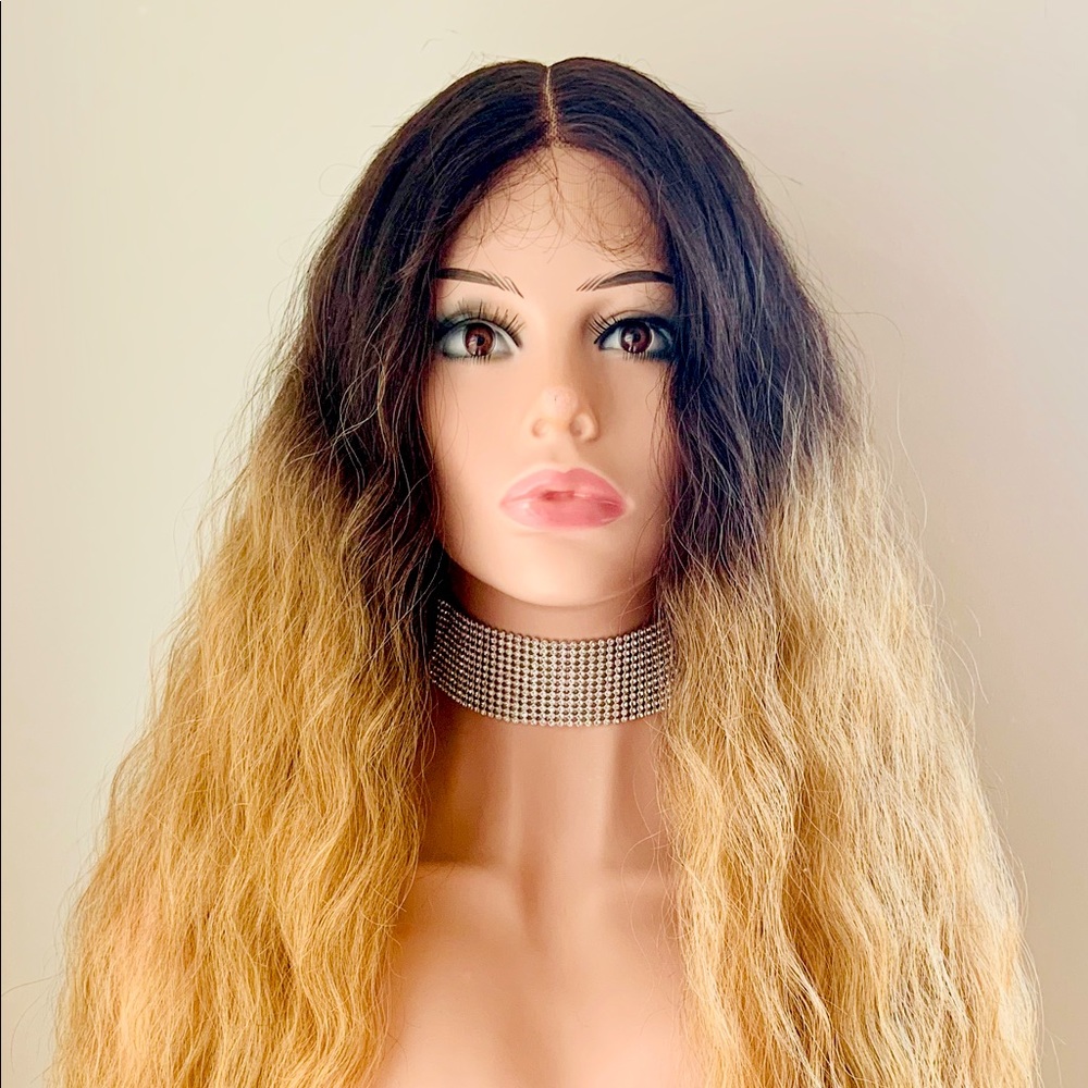 Long Ombre Golden Blonde Premium Fiber Lace Front Wig - Weddings/Events/Cosplay🤩